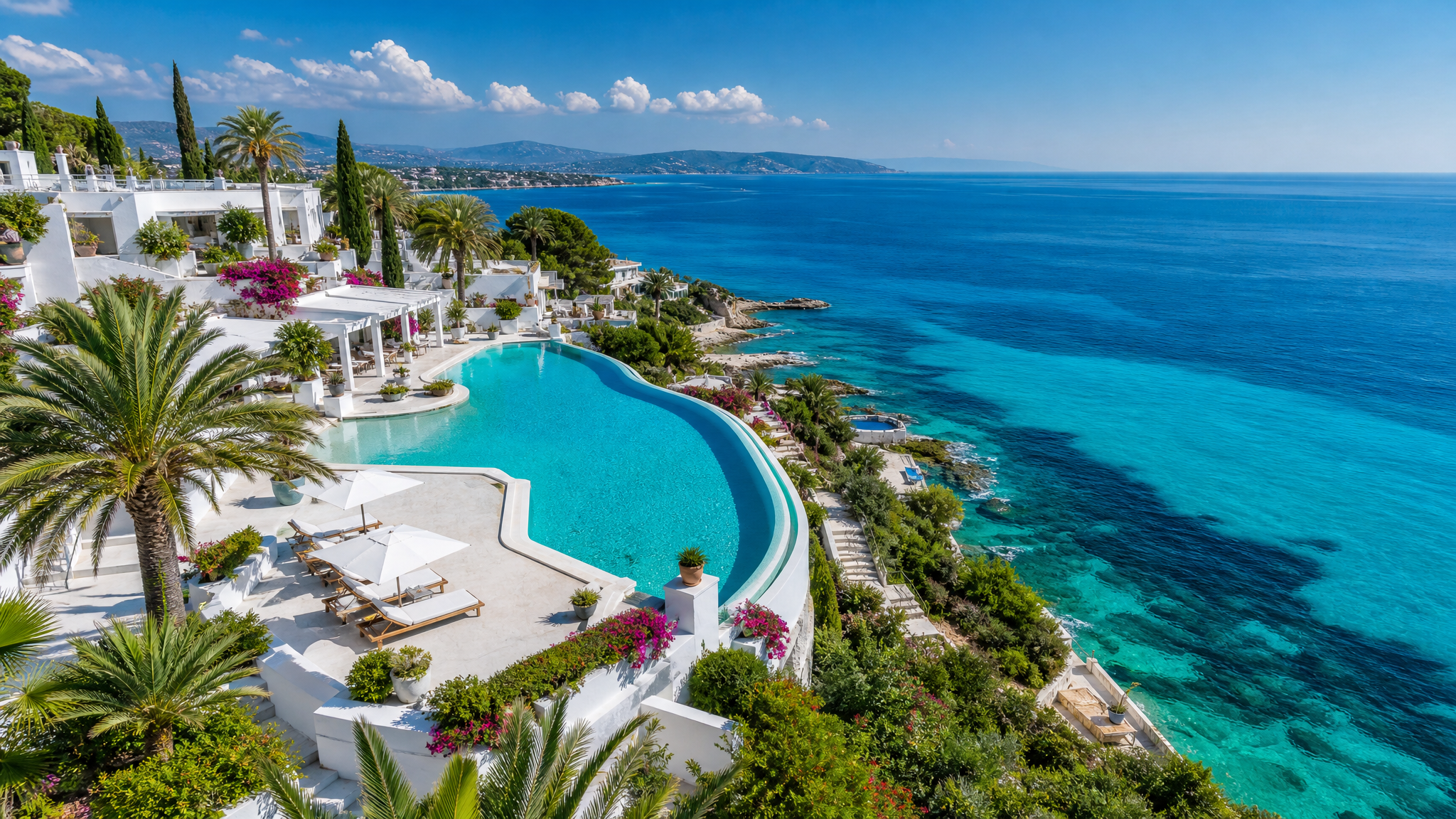 Premium luxury coastal resort with infinity pool and Mediterranean sea